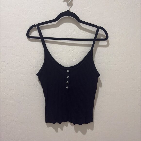 90's Y2K Ribbed Black Henley Tank Cropped Layering Piece - Picture 1 of 4